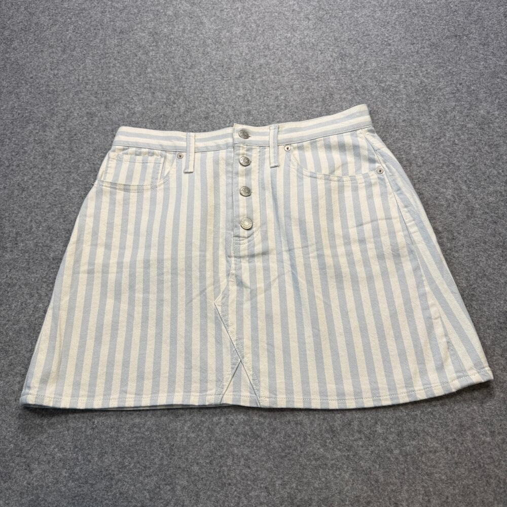 Women's Madewell Pale Blue and White Stripped Denim Mini Skirt Size 29 - Picture 2 of 6
